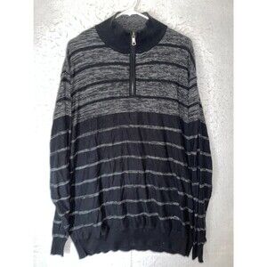 BKE Men’s XXL Black Gray Striped 1/4 Zip Sweater 100% Cotton Pullover Long Sleev